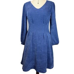 Vintage Inspired Chenille Dress Blue Large Pin Tuck Details Winter 60s Capsule